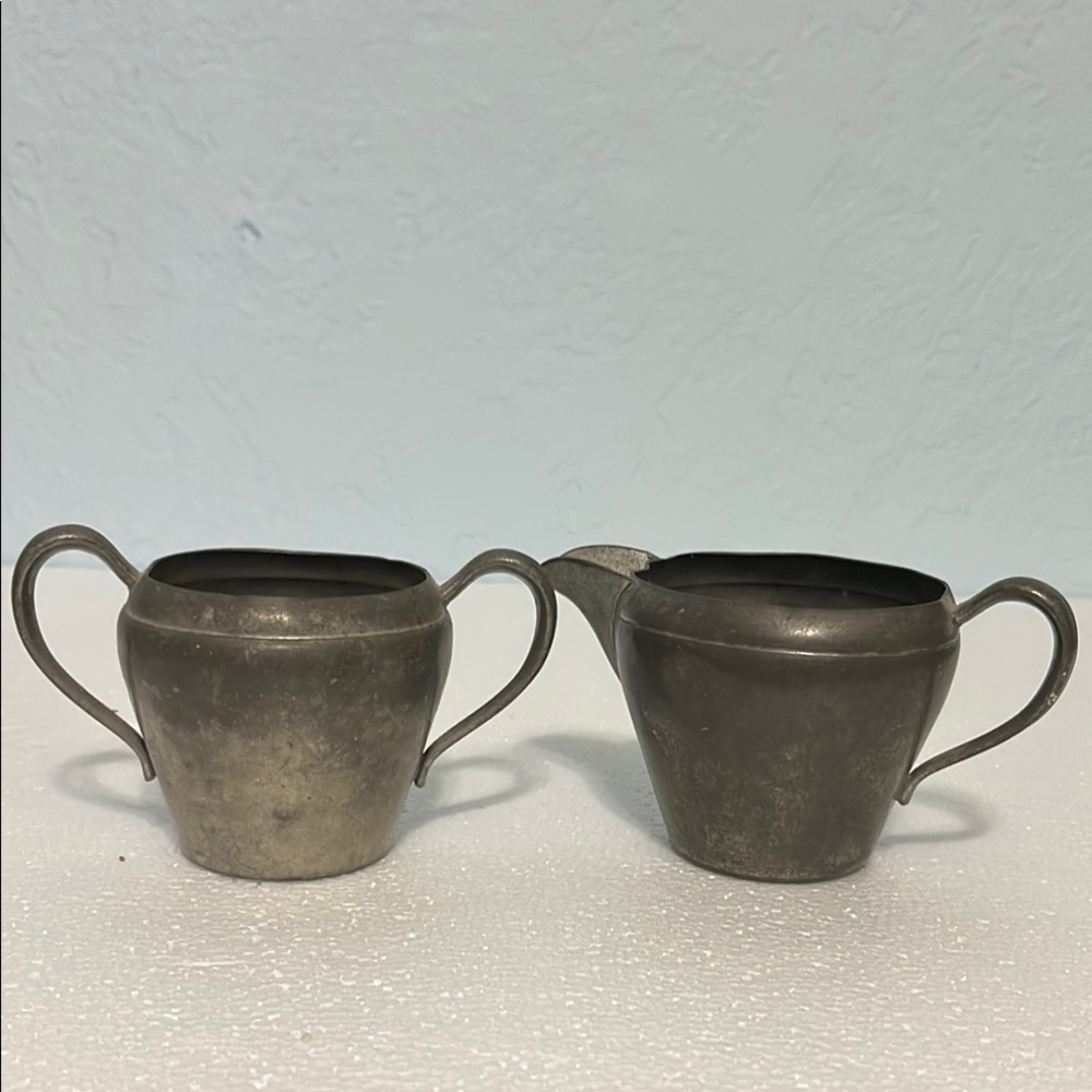 Vintage Pewter Creamer & Sugar Bowl, Federal Solid Pewter